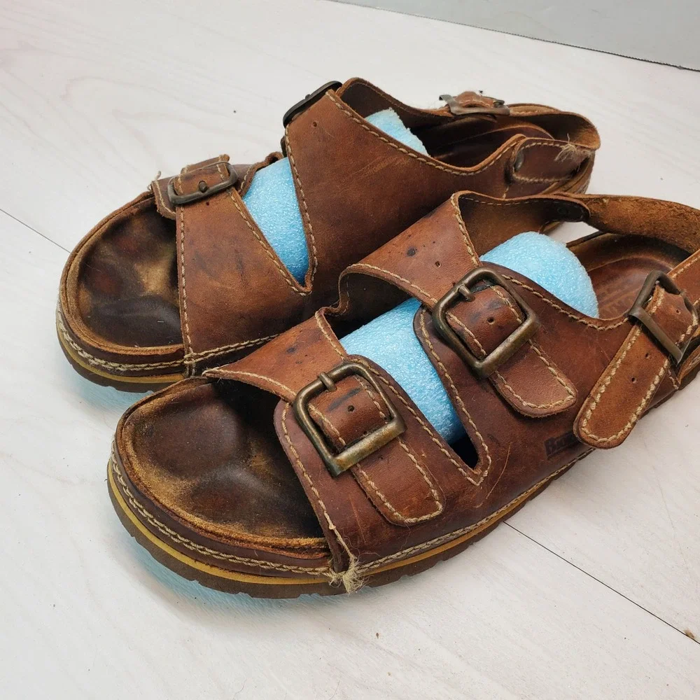 Bjorndal Mens Brown Leather Multi Strap Buckle Sandals Size 13 Rugged Gorpcore